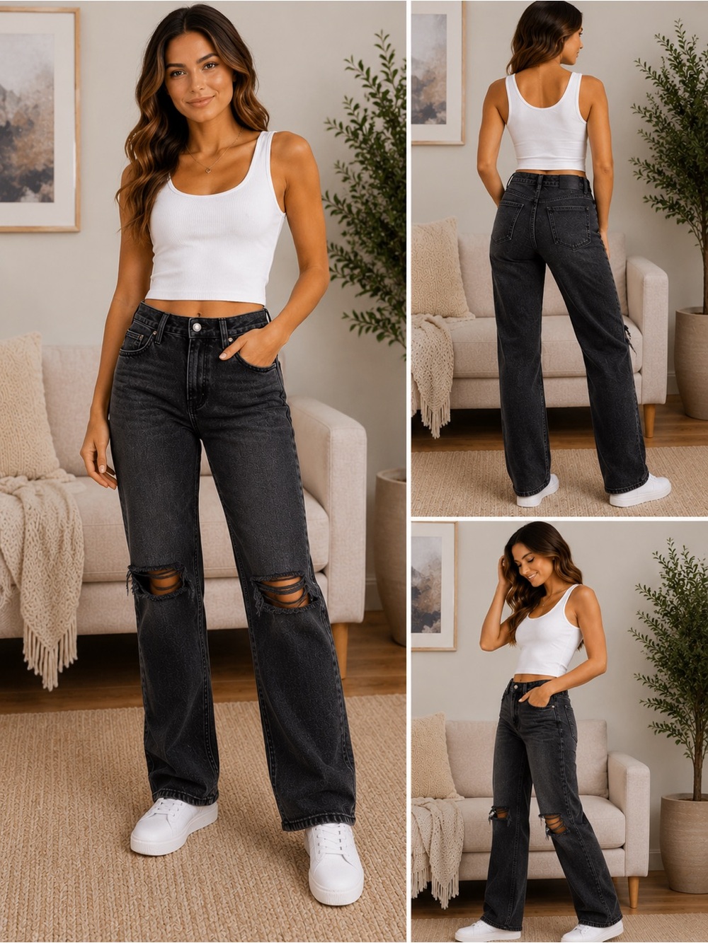 American Eagle Distressed Black Straight Leg Jeans Women’s Size 4 Regular